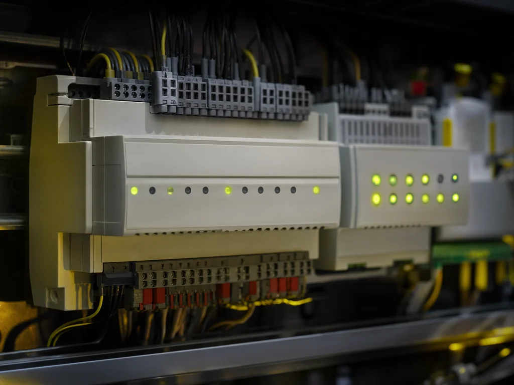 KNX-Verteilerschrank mit Busleitung, Linienkopplern und Schaltaktoren für die Gebäudeautomation